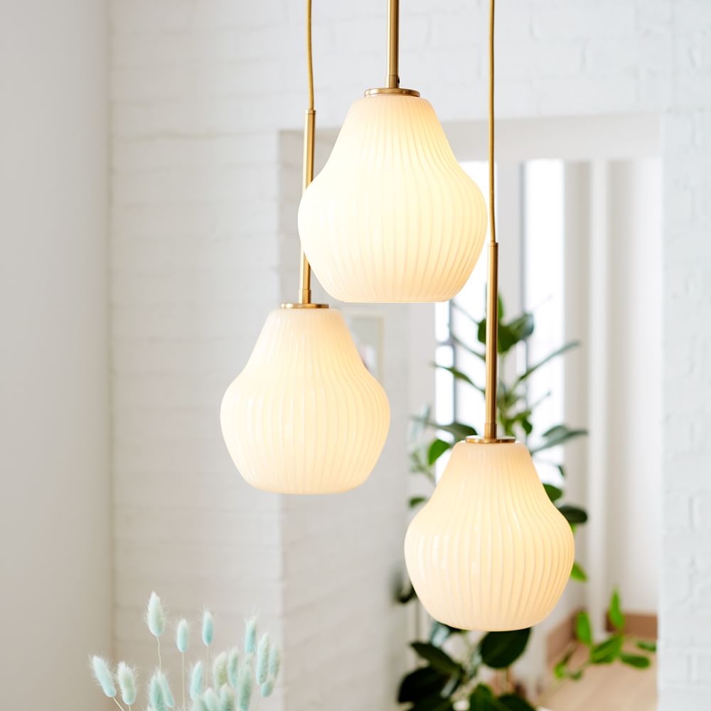 Sculptural Glass 3 Light Ribbed Chandelier Champagne West Elm UK